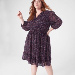 Lane Bryant NWOT 3/4 Sleeve Notch-Neck Fit Flare Dress Navy Blue Purple Size 18